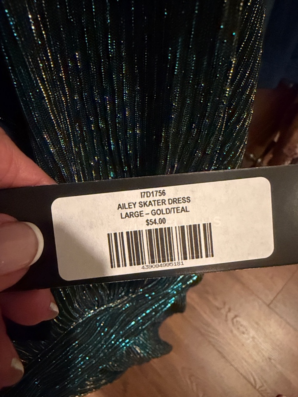 Lulu's Teal & Gold Shimmer Halter Dress - L - Picture 7 of 15